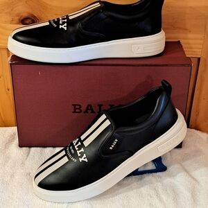 Bally Mayden Leather Slip On Black/White Loafers